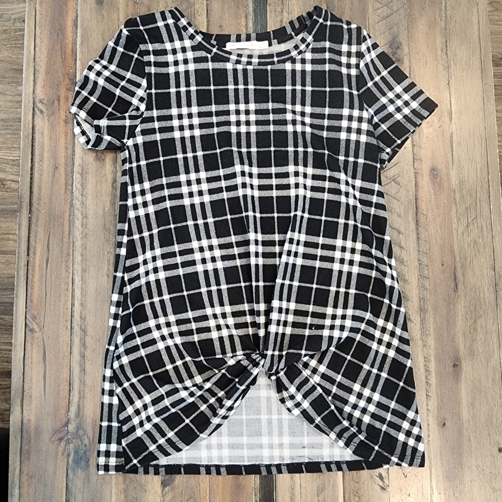 Plaid top with knot detail